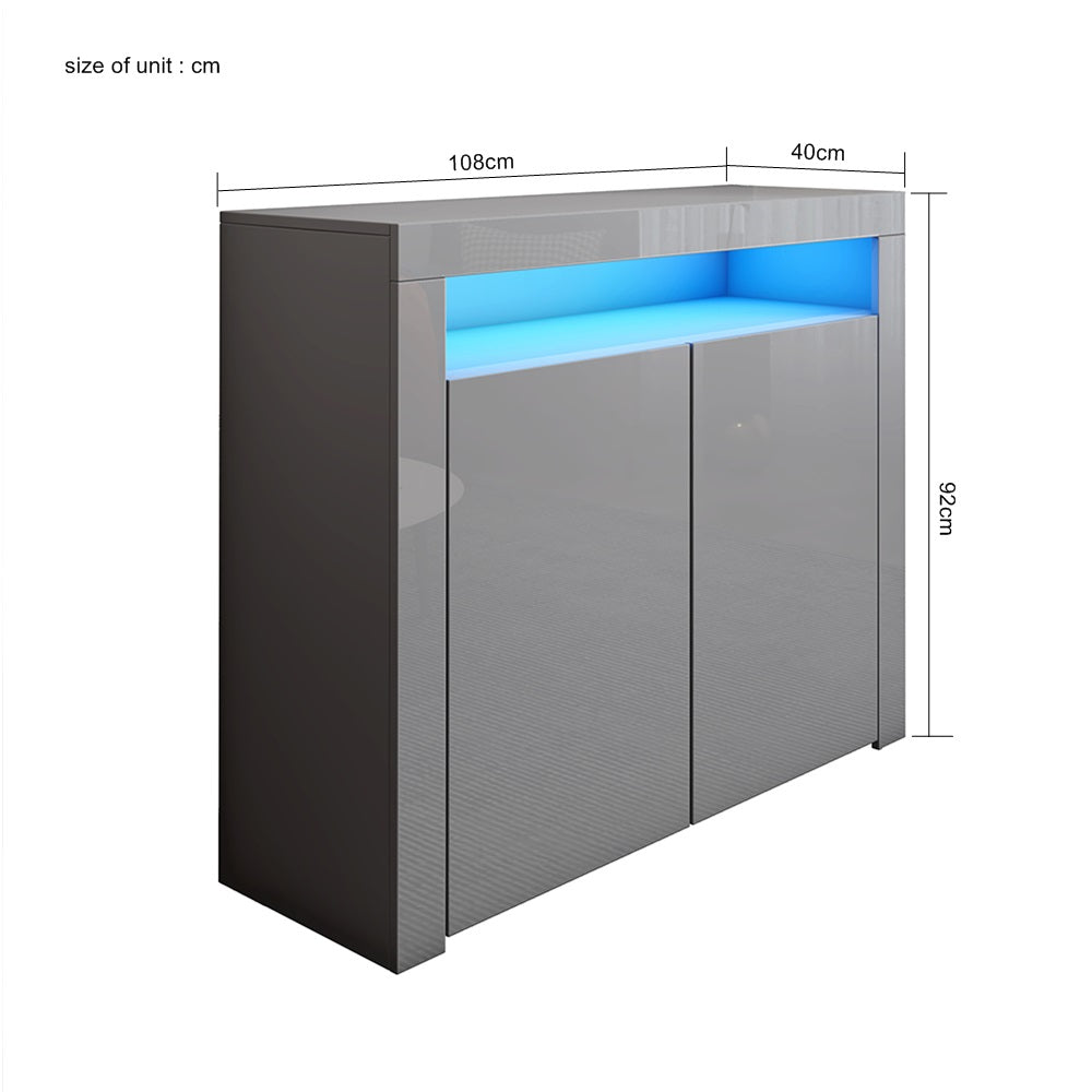 Fityou® Cabinet High Gloss 2 Doors Black Grey Black with LED - Fit You