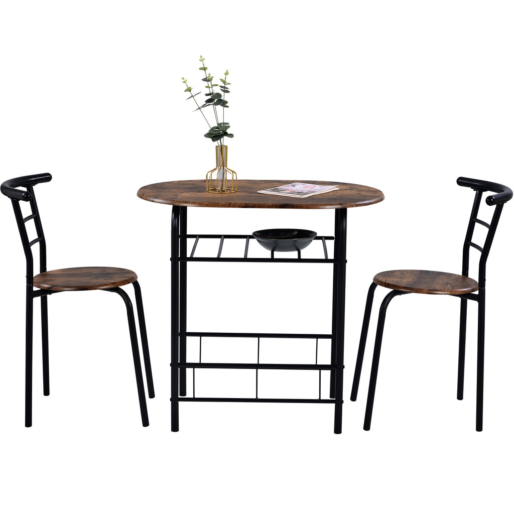 Fityou® 3Pcs DiningTable Set Wooden Steel Brown - Fit You