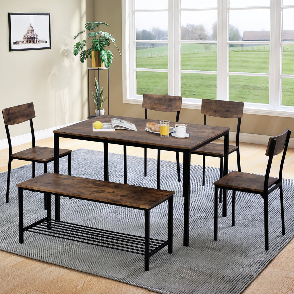 Fityou® Dining Table Set Wooden Steel Frame Brown - Fit You