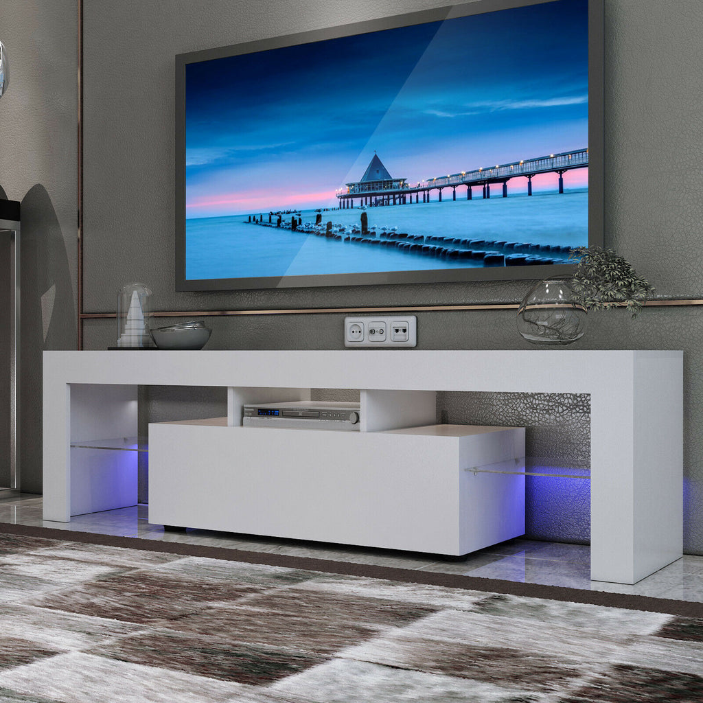 White Modern TV Stand Matt Cabinet Unit 130CM Width Unit LED Light - Fit You