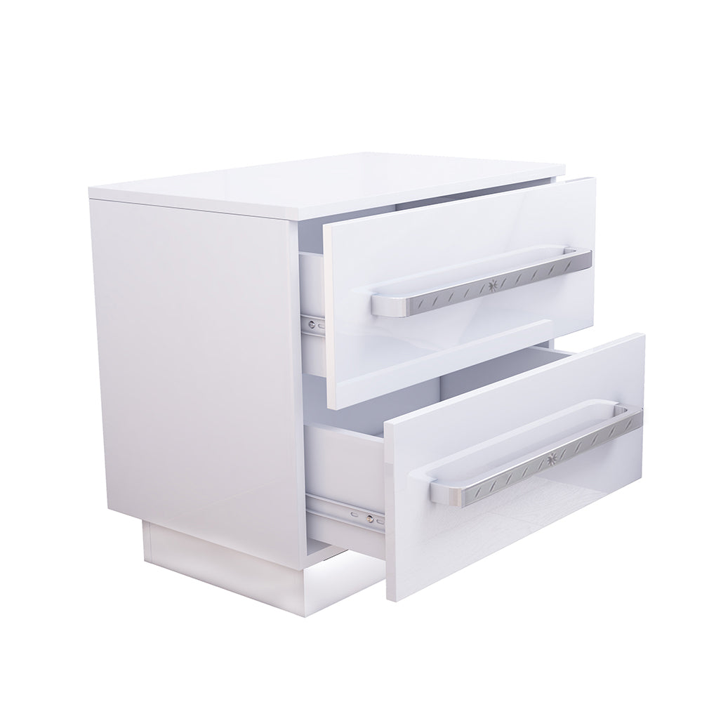【Presale】Fityou® LED Bedside Table High Gloss 2 Drawers White - Fit You