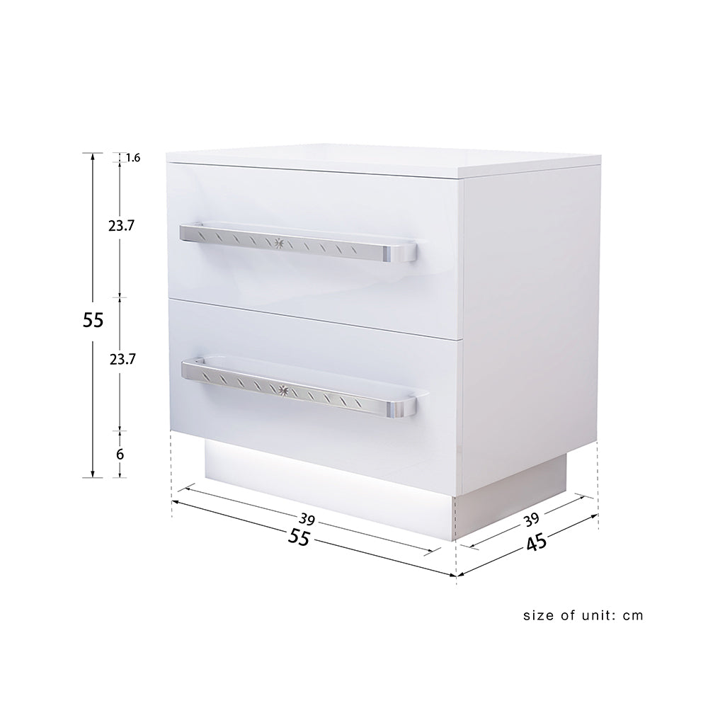 【Presale】Fityou® LED Bedside Table High Gloss 2 Drawers White - Fit You