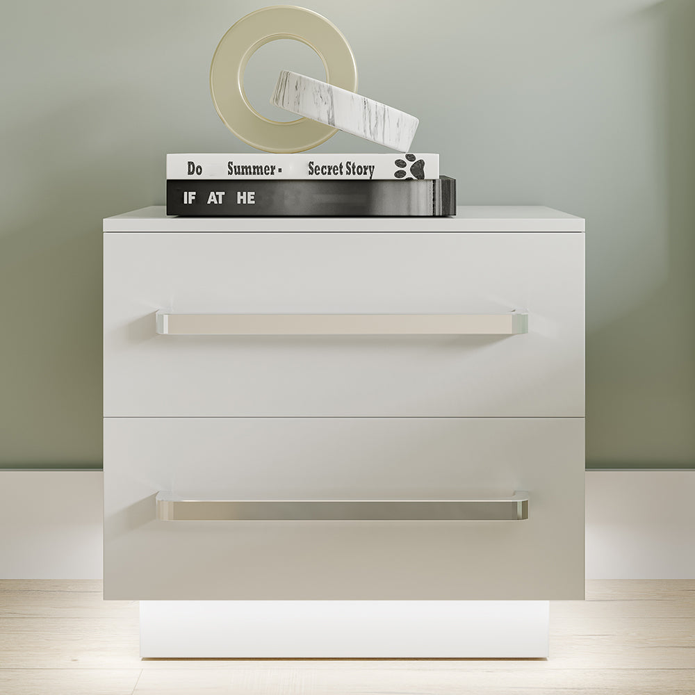 Fityou® LED Bedside Table High Gloss 2 Drawers White - Fit You