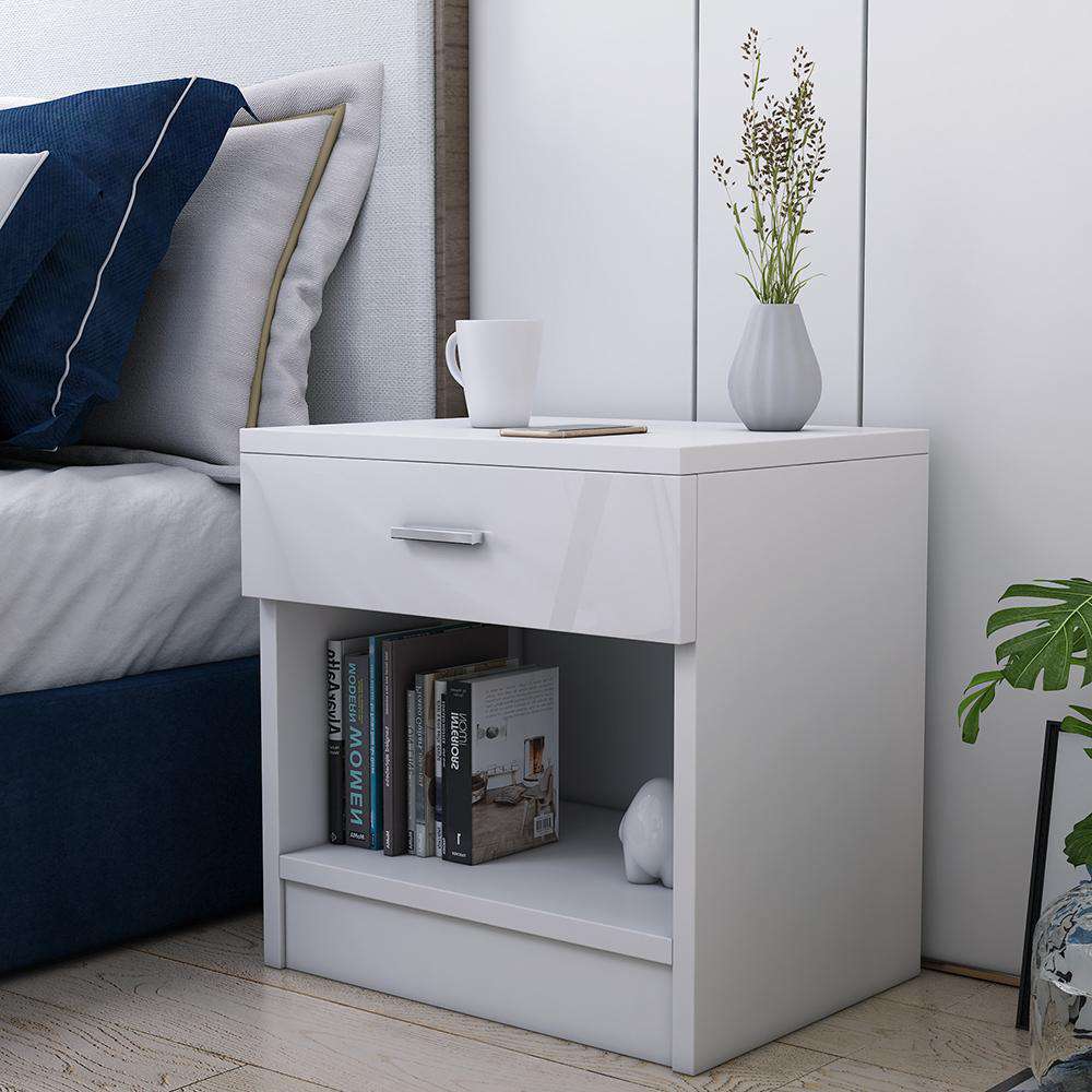 Lacquer 46cm Bedside Table 1 Drawer Open Storage Nightstand Sale