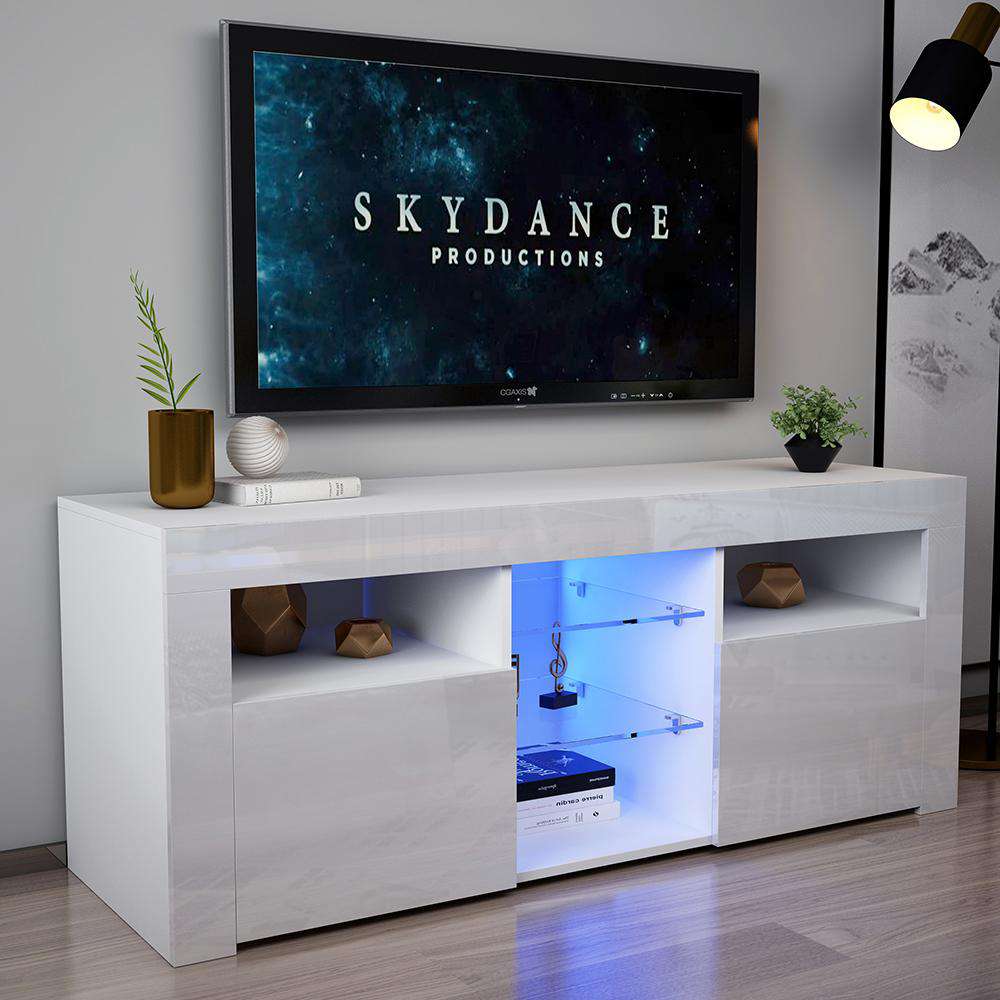 Fityou® White High Gloss Led TV Stand With 2 Doors Up To 58" - Fit You