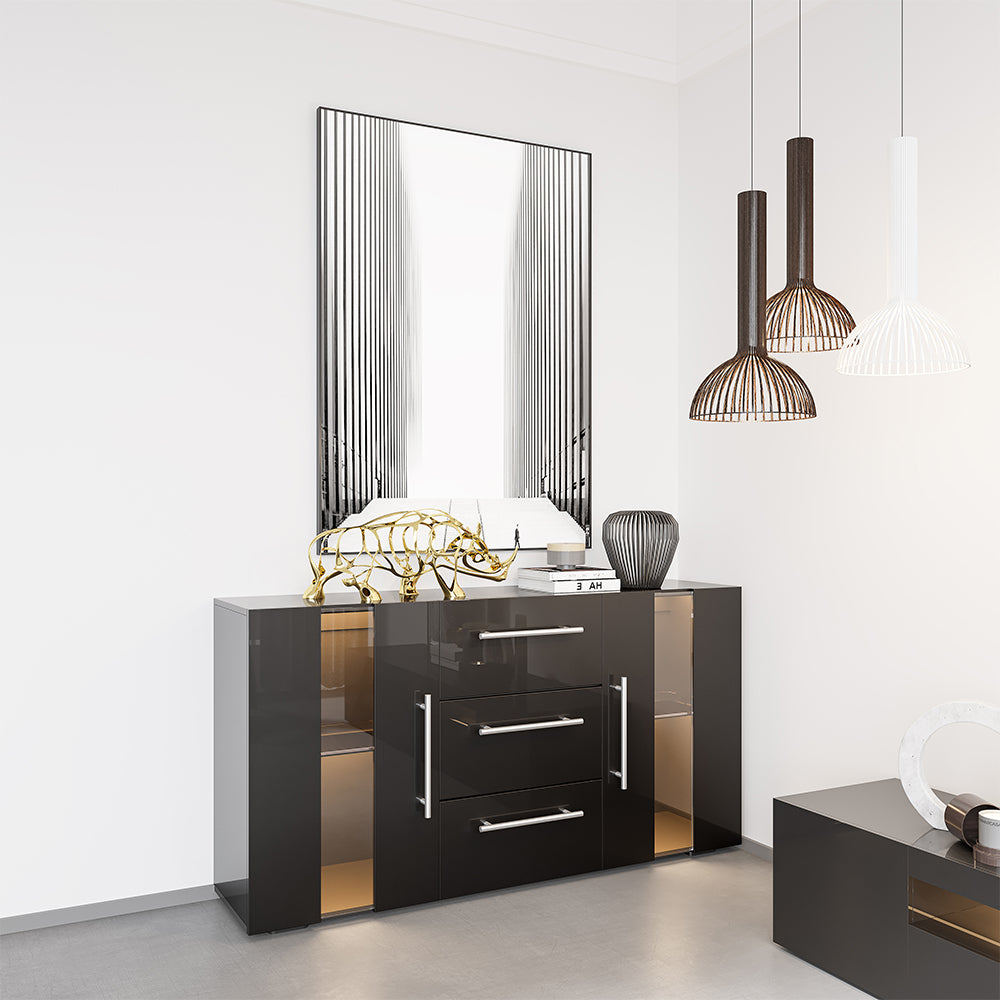 Fityou® Sideboard High Gloss LED White Grey Black with 3 Drawers - Fit You