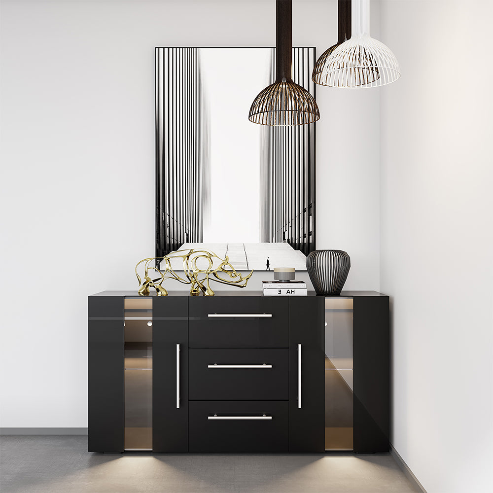 Fityou® Sideboard High Gloss LED White Grey Black with 3 Drawers - Fit You