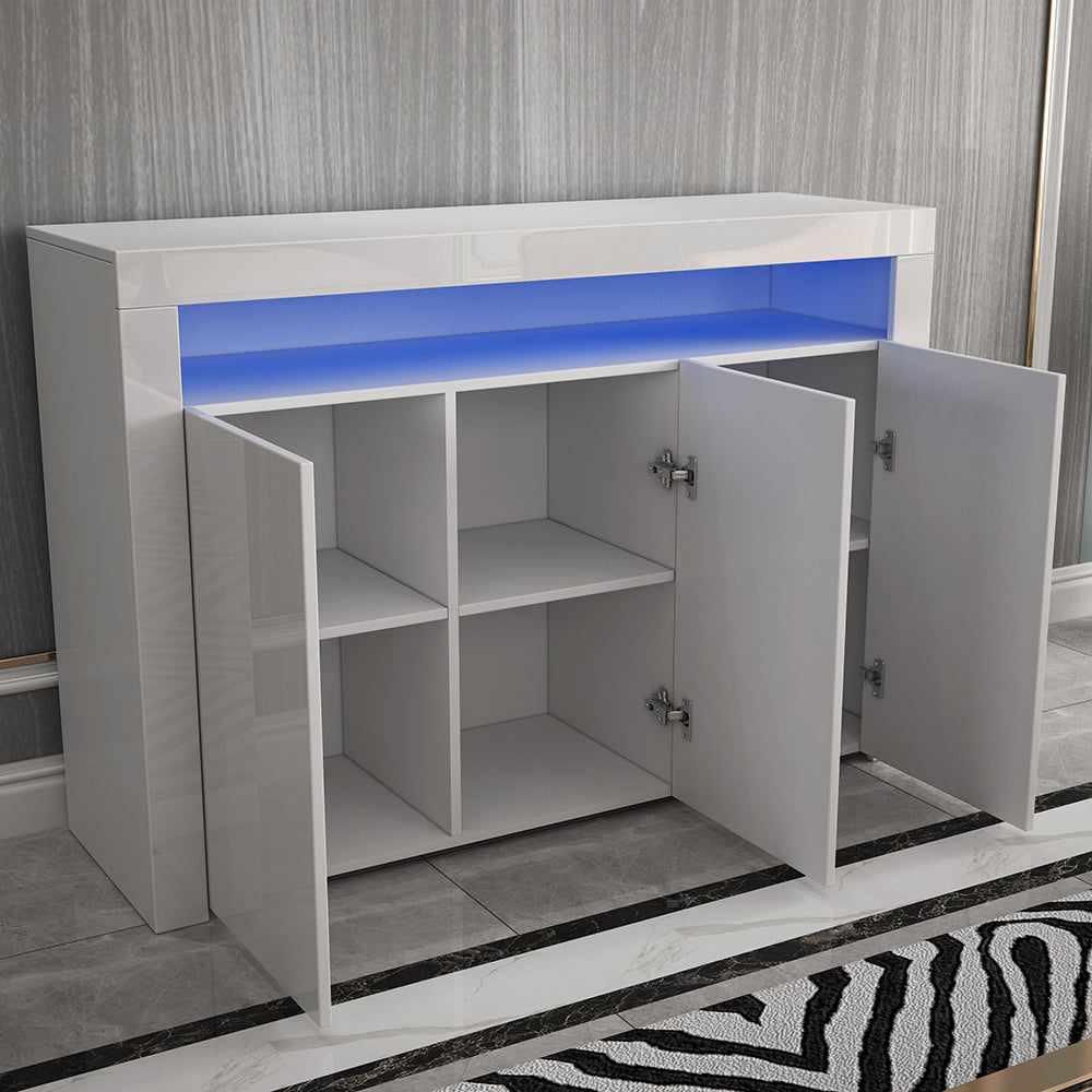 Fityou® Sideboard High Gloss 3 Doors Grey with LED - Fit You