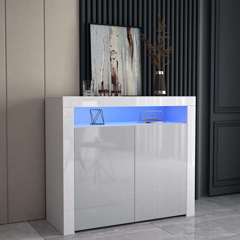Fityou® Two Door High Gloss White Sideboard With Grey Door - Fit You