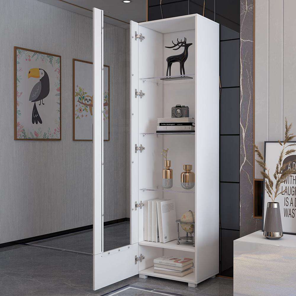 190cm Tall Display Cabinet High Gloss Front White Glass Shelves - Fit You