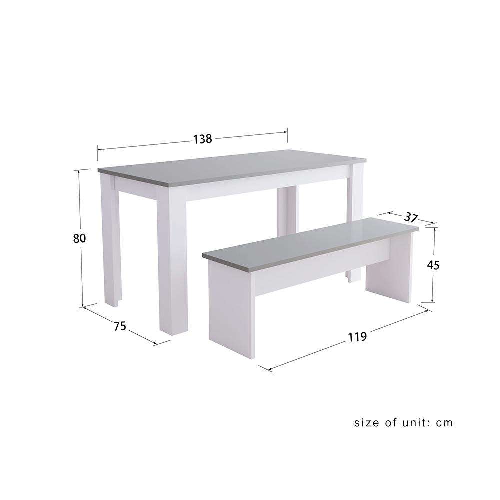 Fityou® Solid Wood Pine Dining Table with 2 Benches White Grey - Fit You