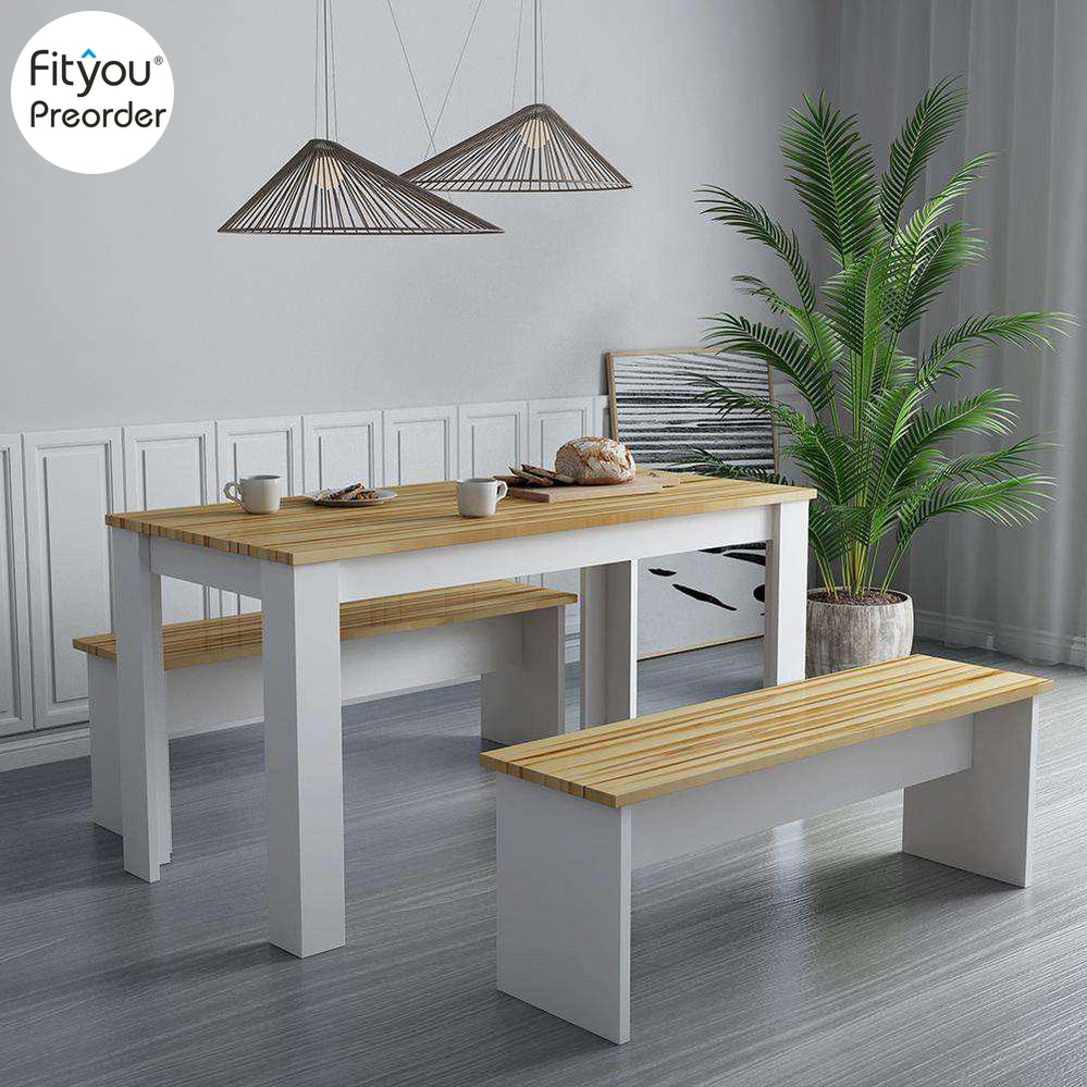 Pine Solid Wood Dining Table Set With White Table Leg - Fit You