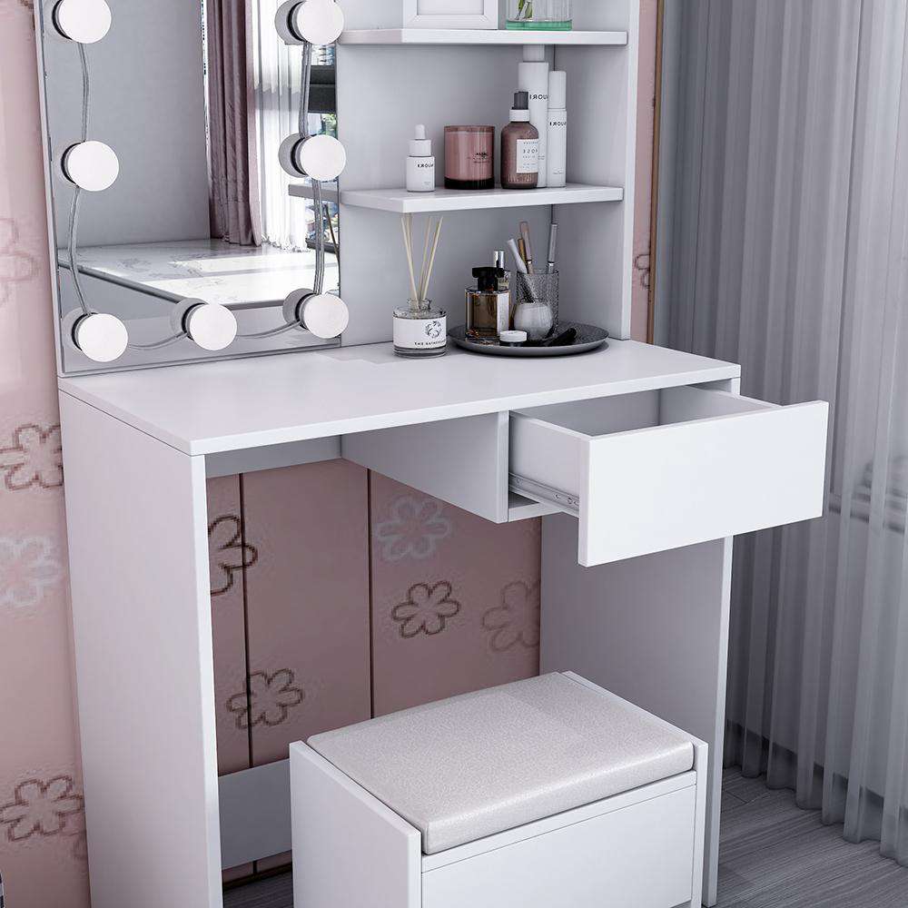 Fityou® White Dressing Table With Stool Set With LED - Fit You