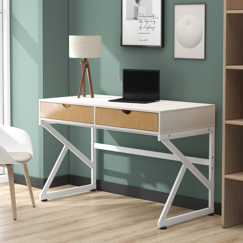 Study Computer Desk with 2 Storage Drawers & K-shaped Steel Frame - Fit You