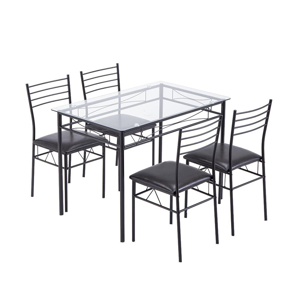 Fityou® Dining Table Sets Iron Glass with PU Cushion - Fit You