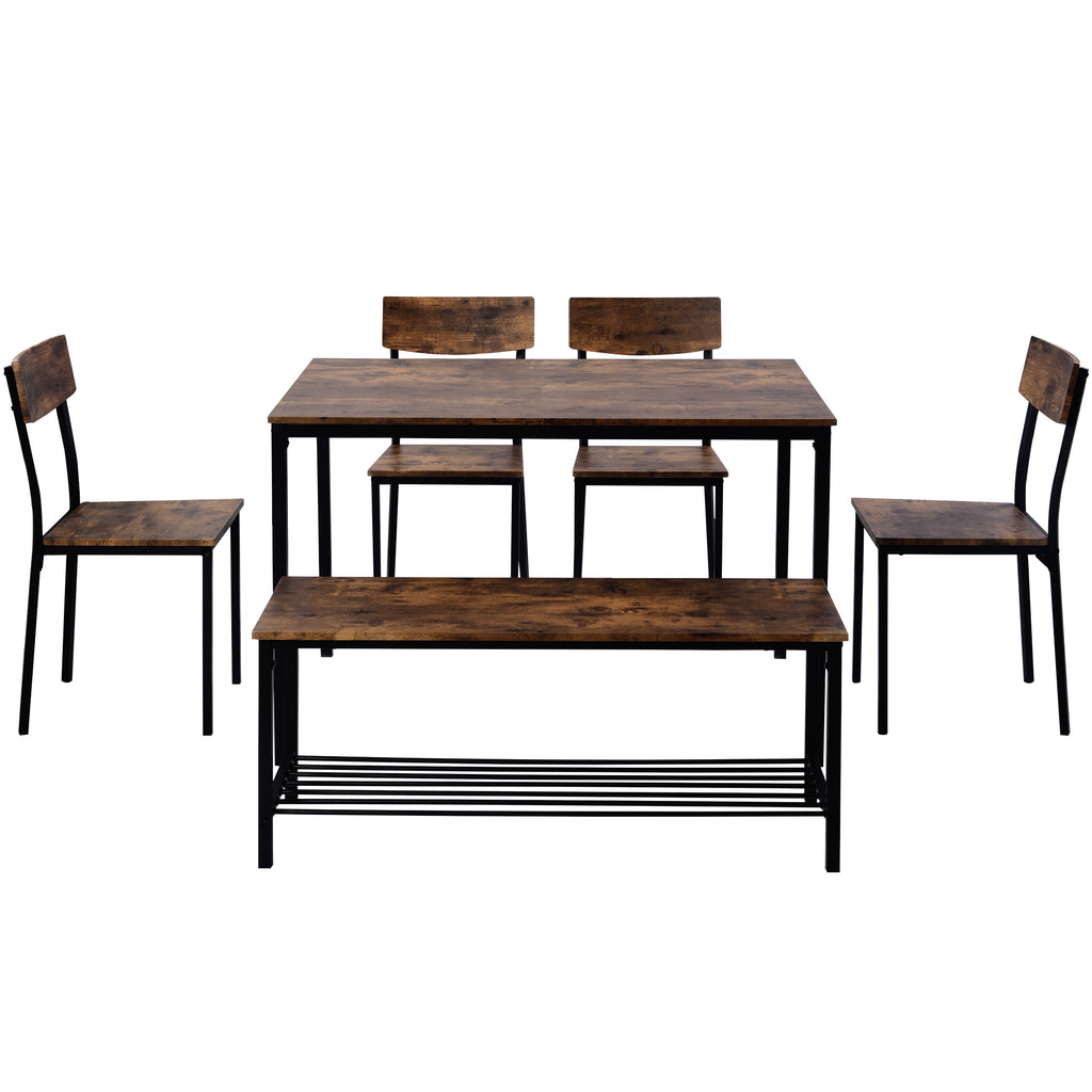 Fityou® Dining Table Set Wooden Steel Frame Brown - Fit You