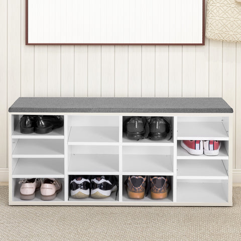 Fityou® Wooden Shoe Bench Storage Cabinet Rack Hallway Organizer with Seat Cushion White - Fit You