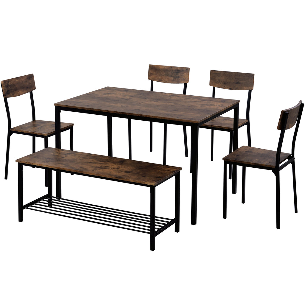 Fityou® Dining Table Set Wooden Steel Frame Brown - Fit You