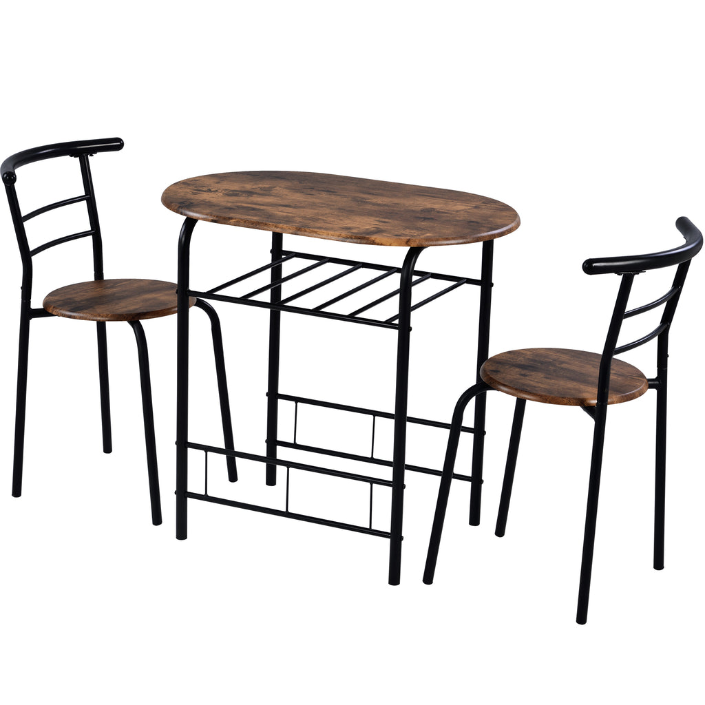 Fityou® 3Pcs DiningTable Set Wooden Steel Brown - Fit You