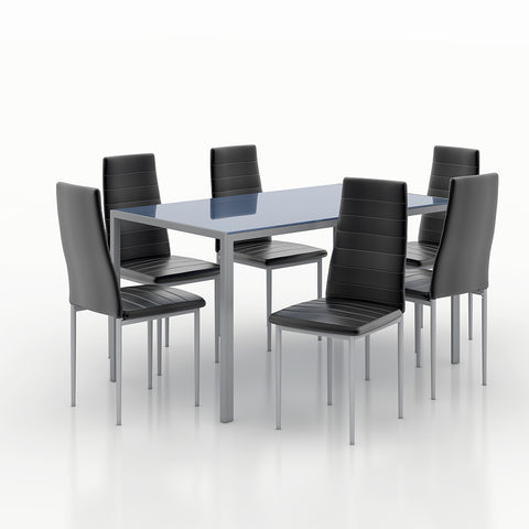Fityou® 140CM Glass Dining Table Set Grey with 6 Chairs - Fit You
