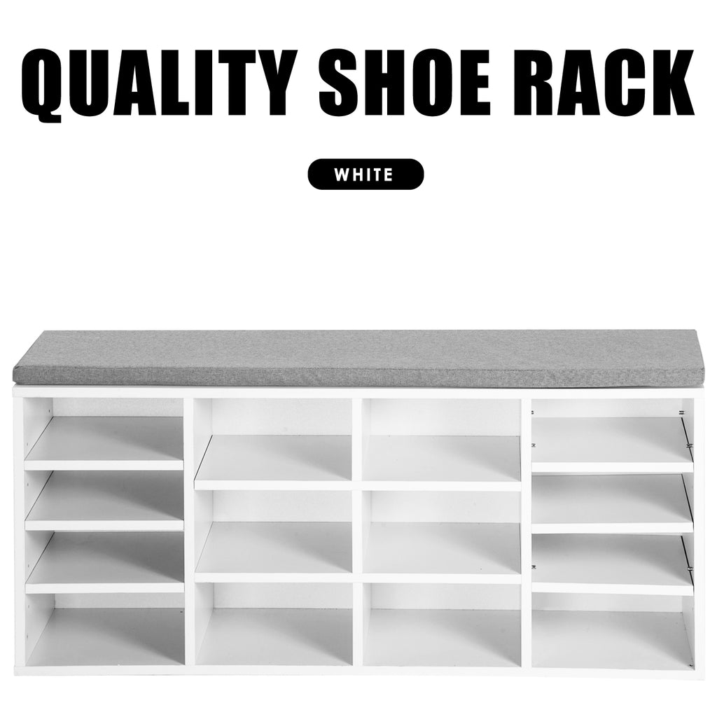 Fityou® Wooden Shoe Bench Storage Cabinet Rack Hallway Organizer with Seat Cushion White - Fit You