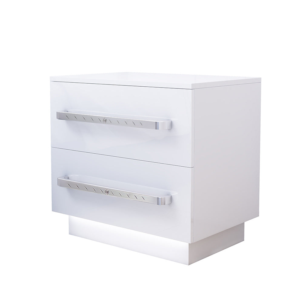 Lacquer 55cm Bedside Table inbuilt LED Night Light 2-Drawer - Fit You