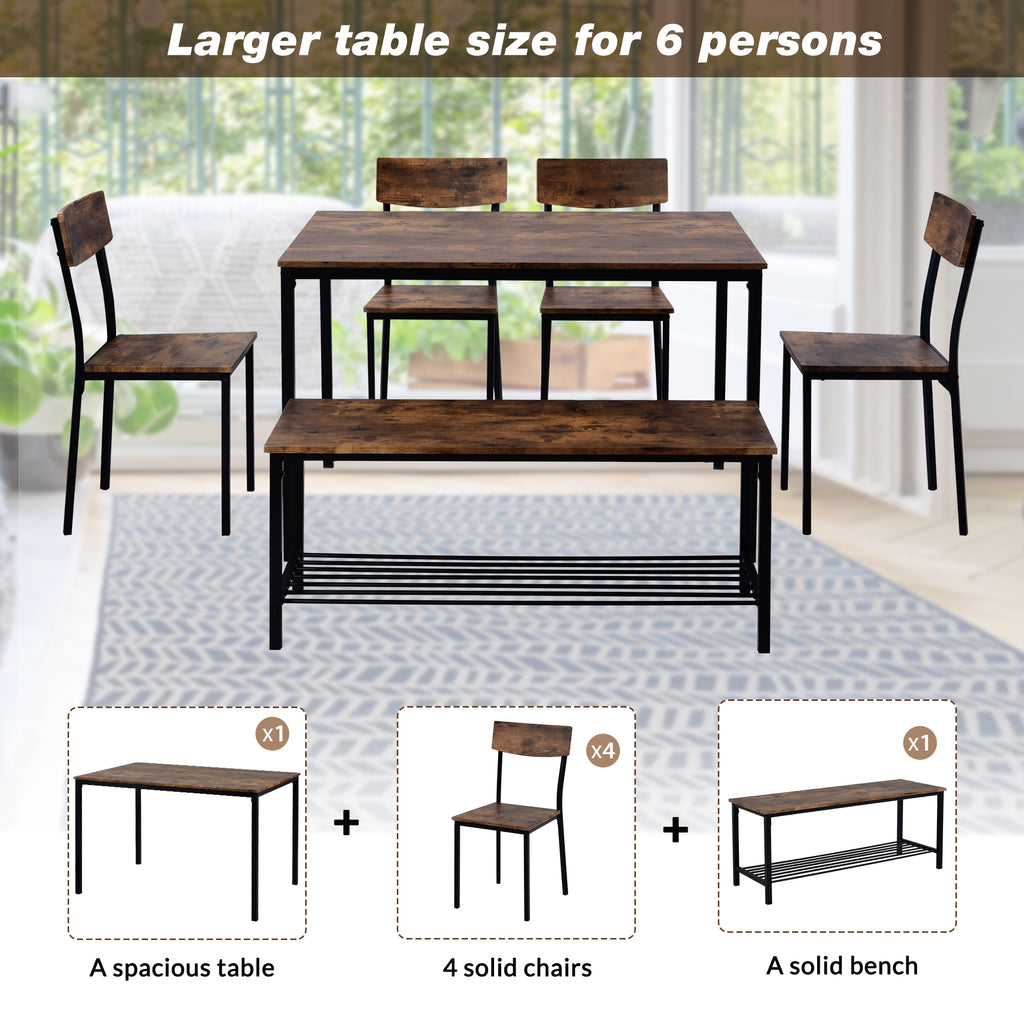 Fityou® Dining Table Set Wooden Steel Frame Brown - Fit You