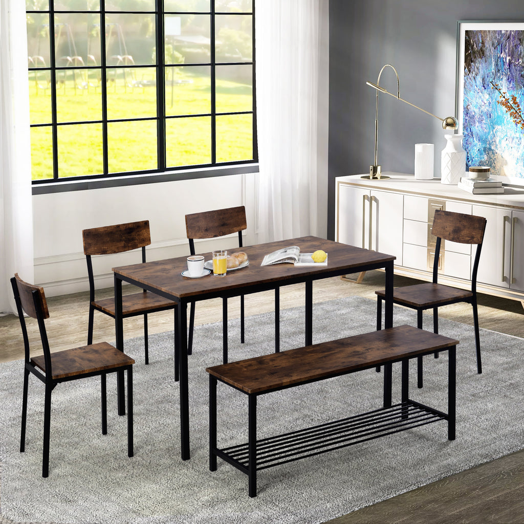 Fityou® Dining Table Set Wooden Steel Frame Brown - Fit You