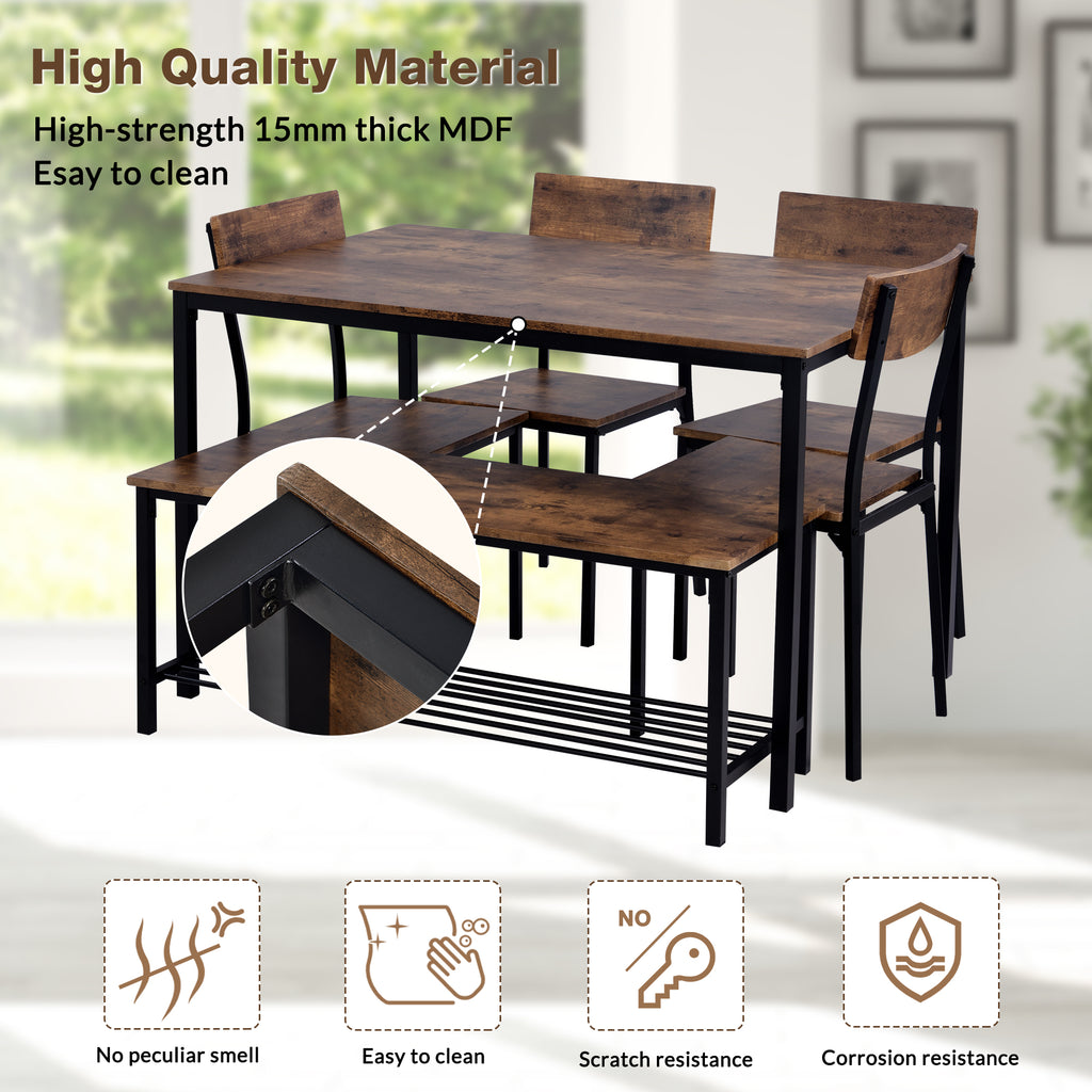 Fityou® Dining Table Set Wooden Steel Frame Brown - Fit You