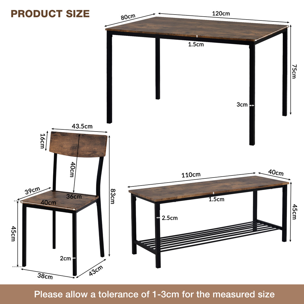 Fityou® Dining Table Set Wooden Steel Frame Brown - Fit You