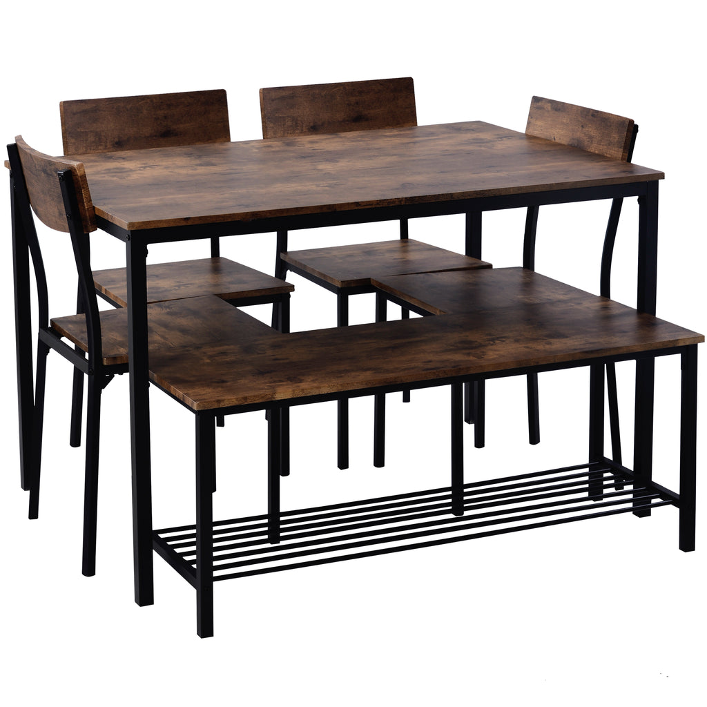 Fityou® Dining Table Set Wooden Steel Frame Brown - Fit You