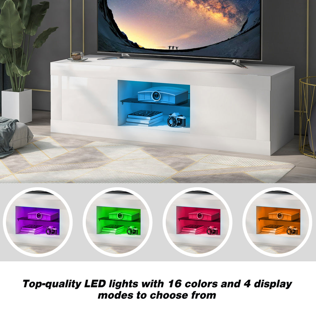 LED TV Stand High Gloss Cabinet for TVs Up to 50'' White with Drawer - Fit You