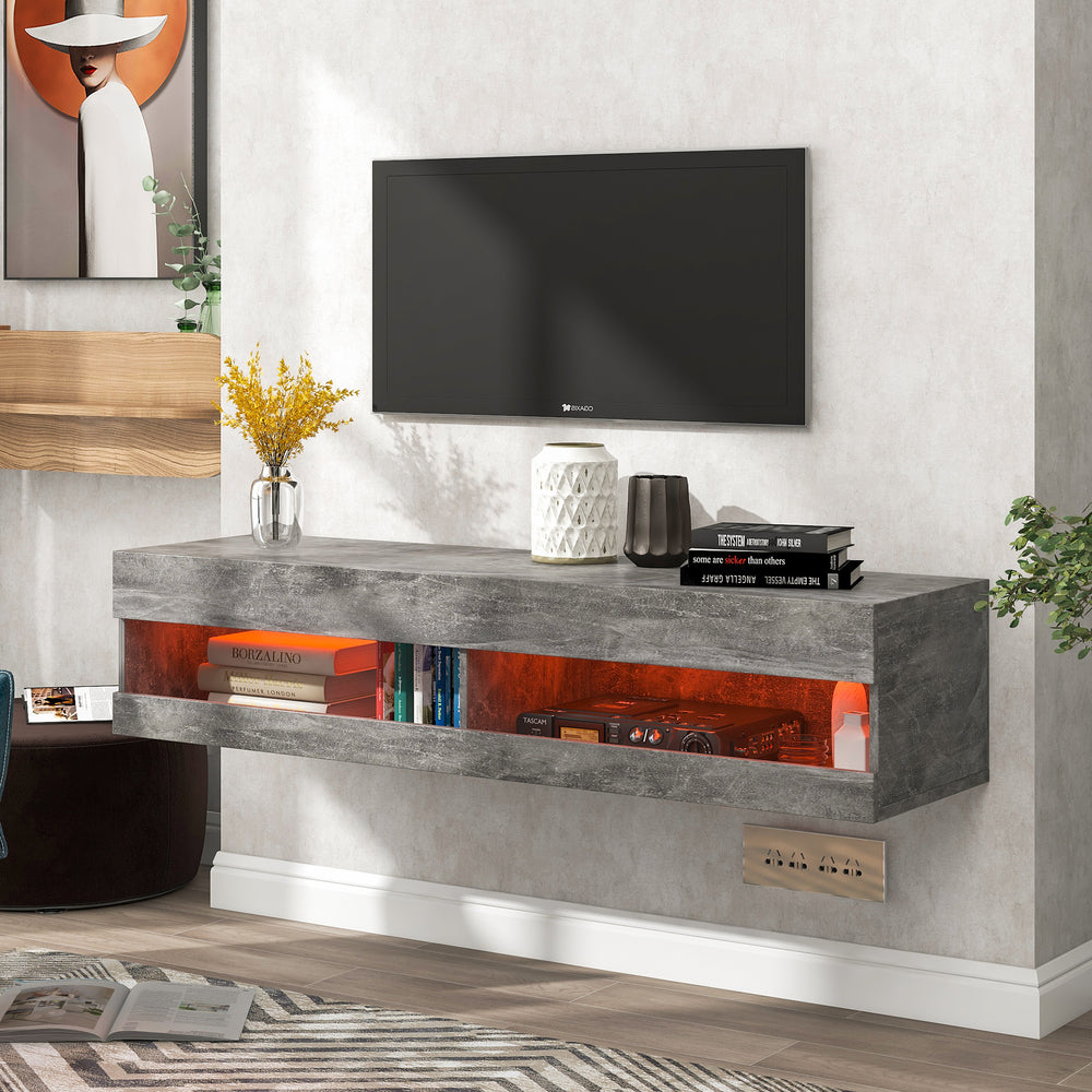 LED TV Stand for TVs Up to 65'' High Gloss Cabinet Wall Mounted Modern Storage Shelf White Grey - Fit You