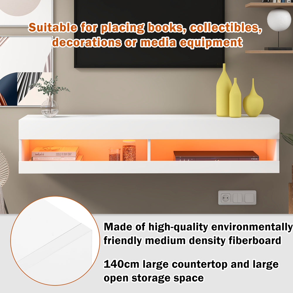 LED TV Stand for TVs Up to 65'' High Gloss Cabinet Wall Mounted Modern Storage Shelf White Grey - Fit You