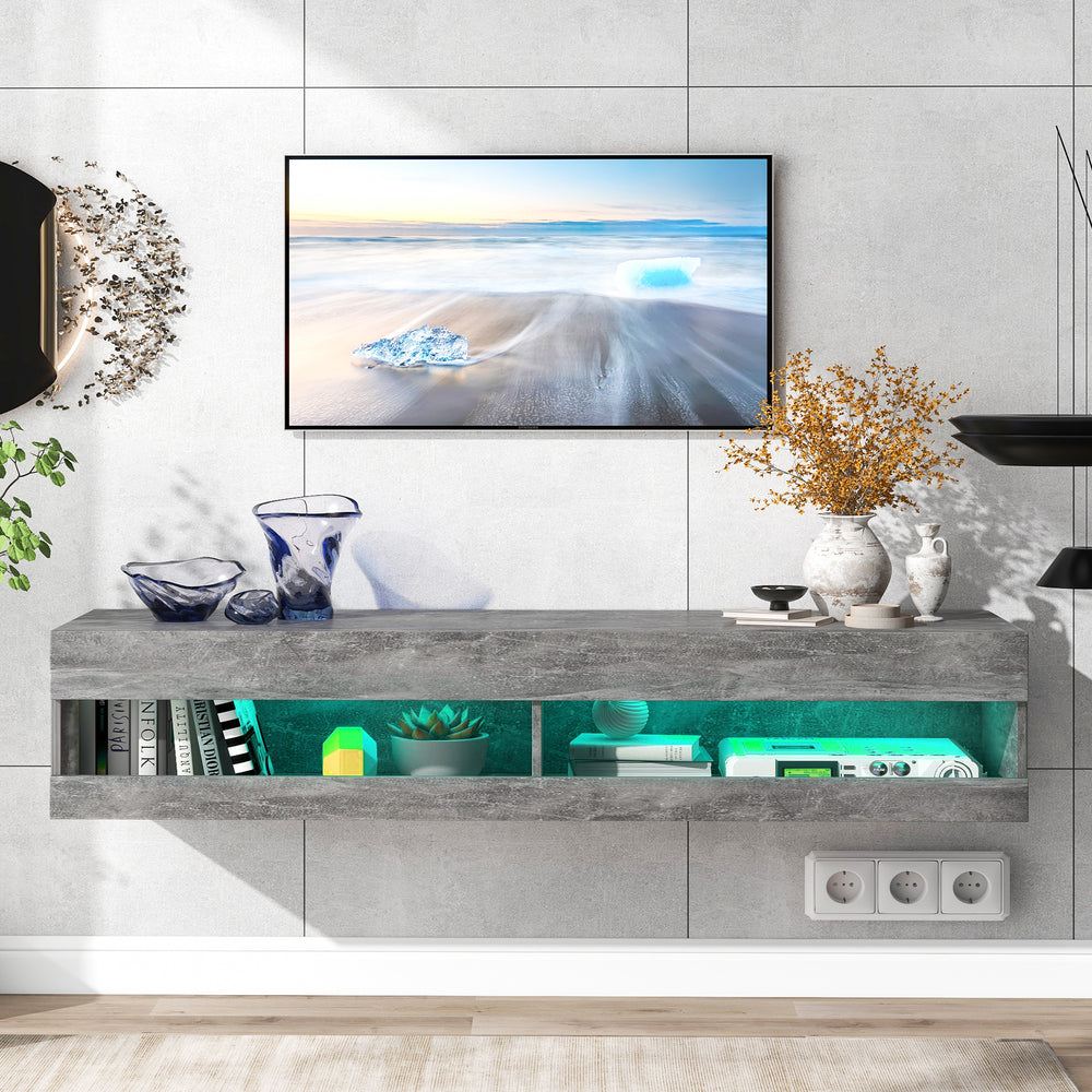 LED TV Stand for TVs Up to 65'' High Gloss Cabinet Wall Mounted Modern Storage Shelf White Grey - Fit You