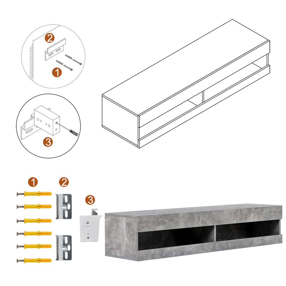 LED TV Stand for TVs Up to 65'' High Gloss Cabinet Wall Mounted Modern Storage Shelf White Grey - Fit You