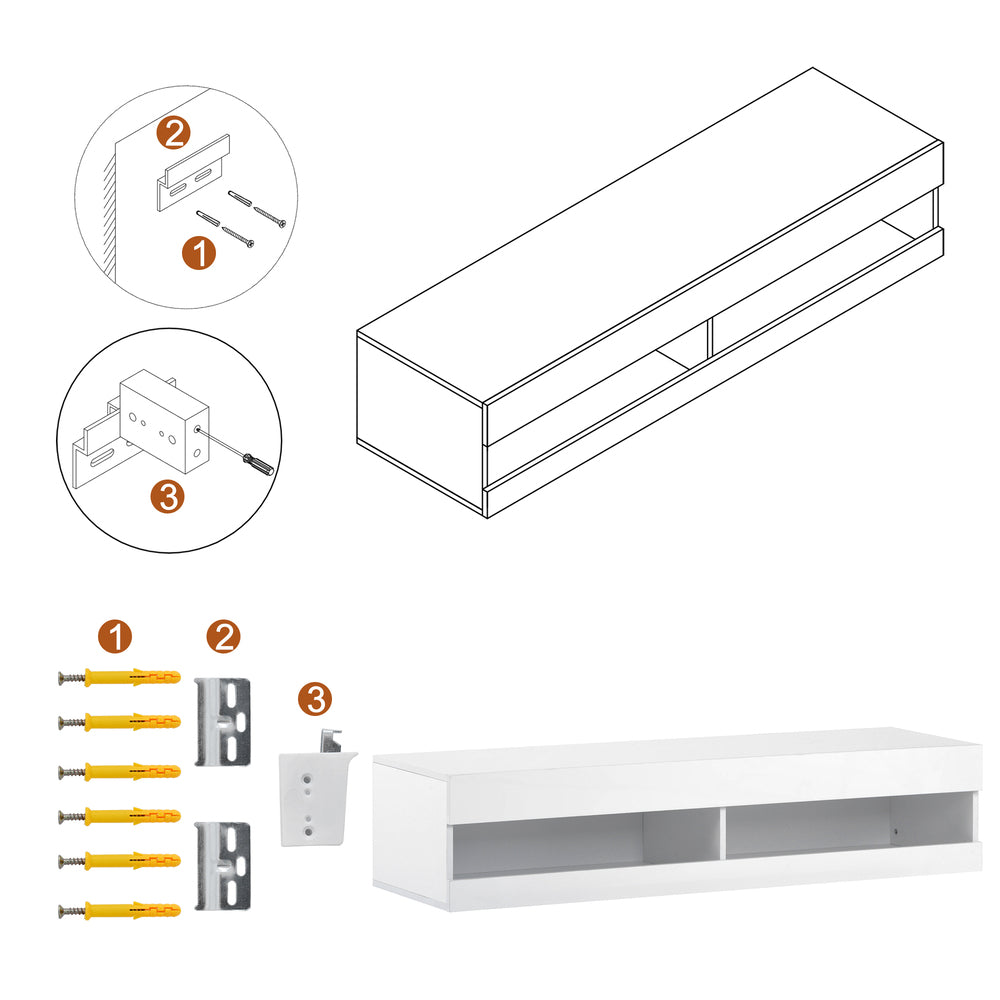 LED TV Stand for TVs Up to 65'' High Gloss Cabinet Wall Mounted Modern Storage Shelf White Grey - Fit You