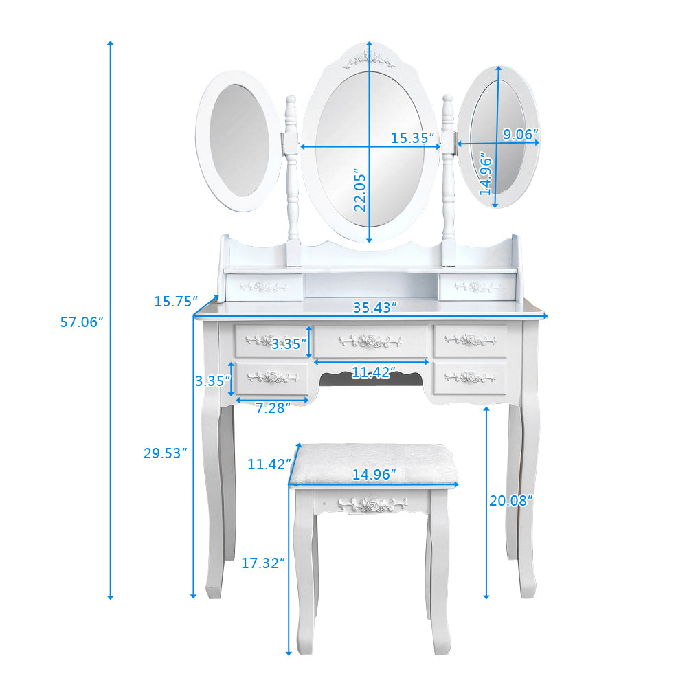 Fityou® Dressing Table with Foldable Mirrors Drawers White - Fit You