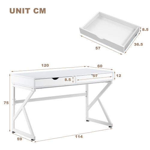 Study Computer Desk with 2 Storage Drawers & K-shaped Steel Frame - Fit You