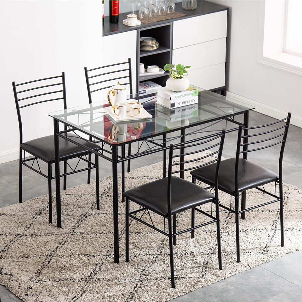 Fityou® Dining Table Sets Iron Glass with PU Cushion - Fit You