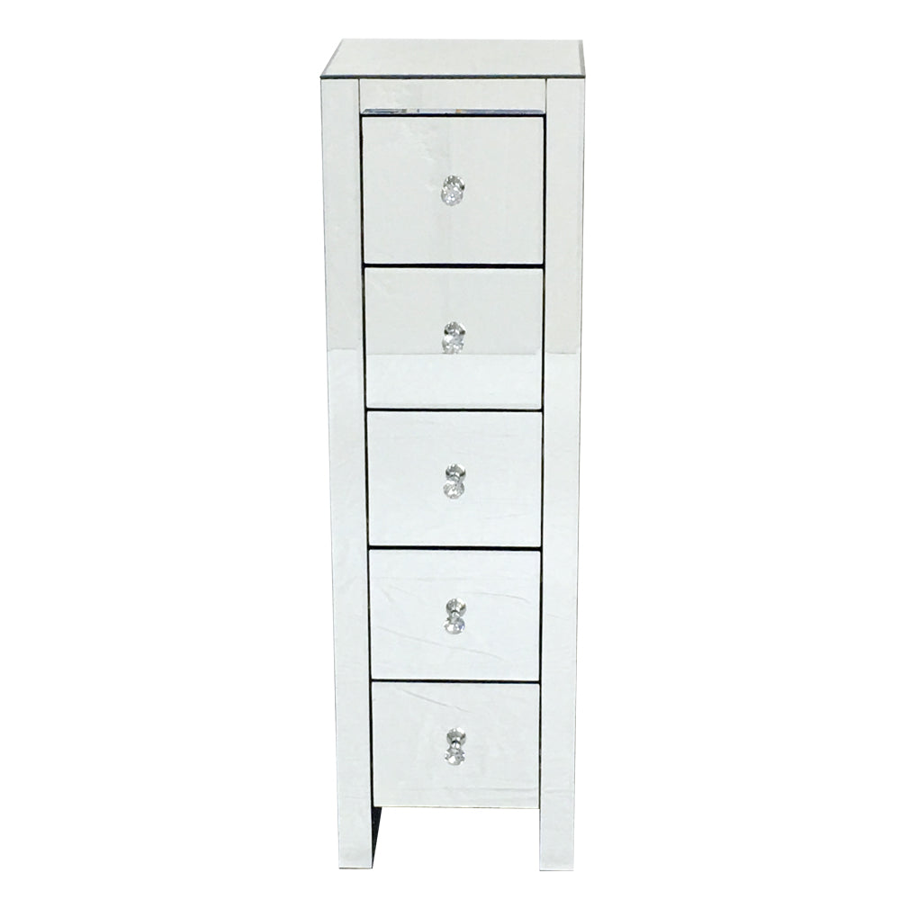 Fityou® Glass Mirror Tall Cabinet with Five Drawers - Fit You