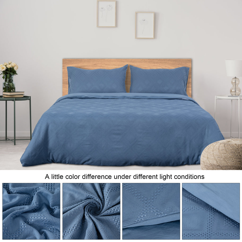 Fityou® 3Pcs Bedding Sets Duvet Cover Pillow Case with Zipper Closure White Blue - Fit You