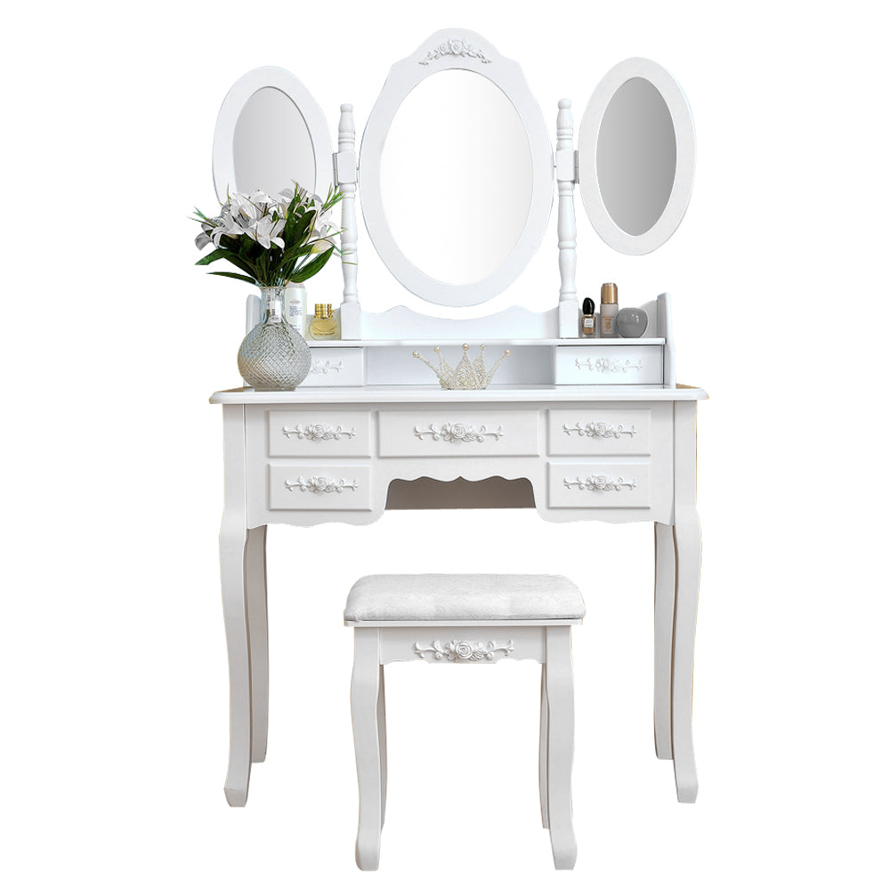 Fityou® Dressing Table with Foldable Mirrors Drawers White - Fit You