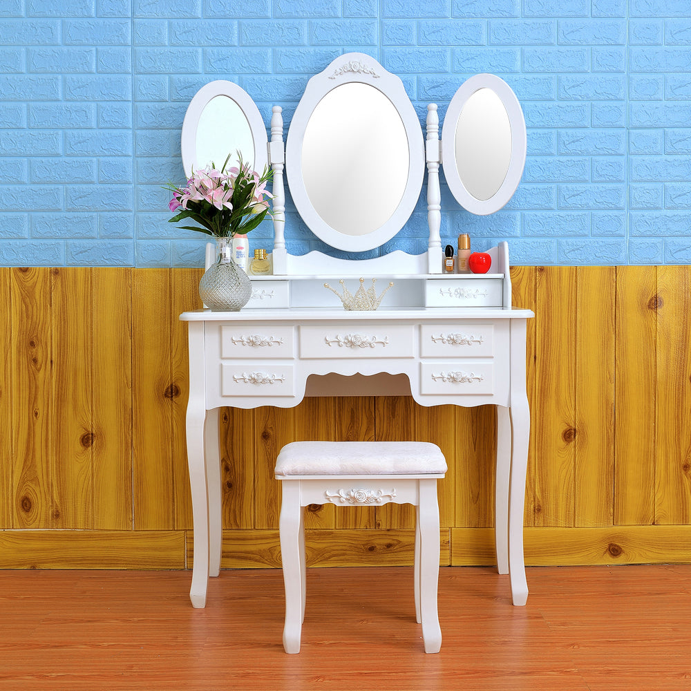 Fityou® Dressing Table with Foldable Mirrors Drawers White - Fit You