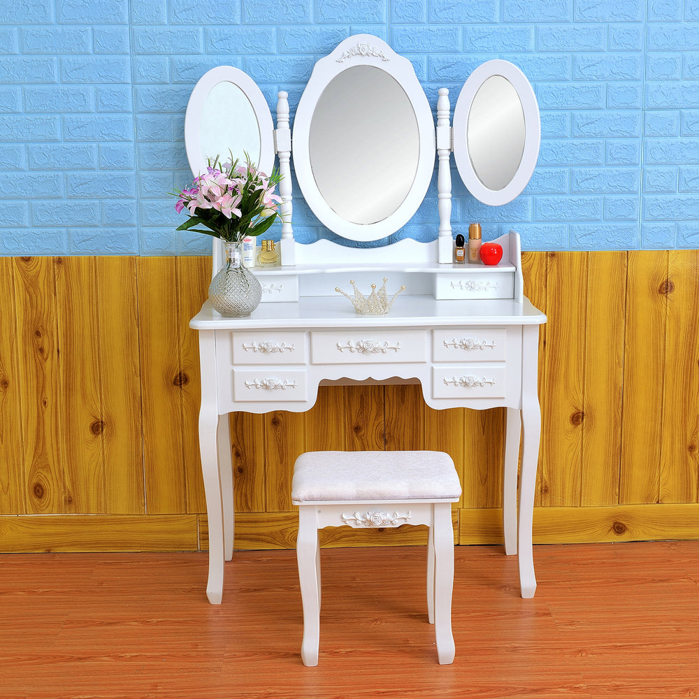 Fityou® Dressing Table with Foldable Mirrors Drawers White - Fit You