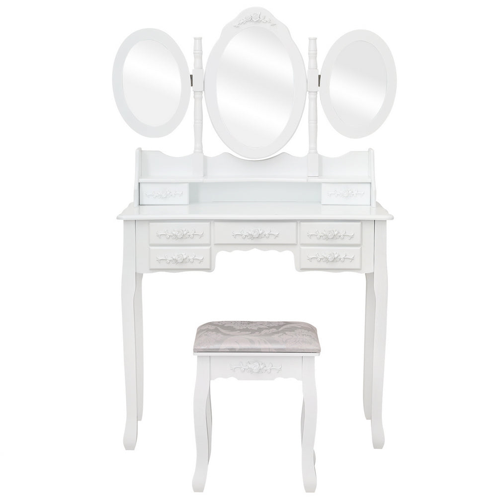 Fityou® Dressing Table Tri-Fold Mirror with 7 Drawers White - Fit You