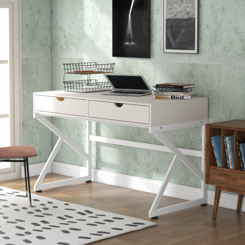 Study Computer Desk with 2 Storage Drawers & K-shaped Steel Frame - Fit You