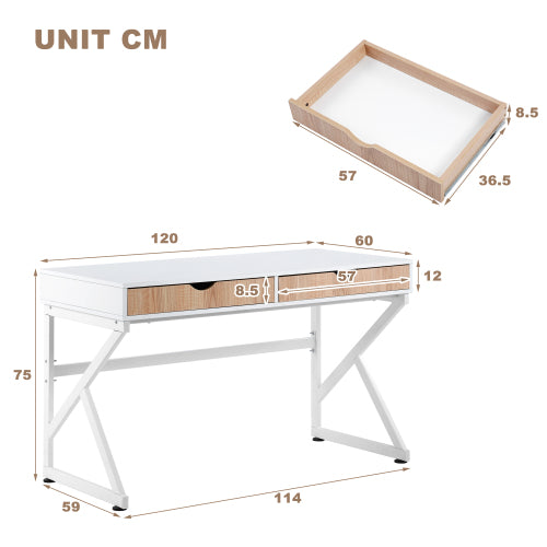 Study Computer Desk with 2 Storage Drawers & K-shaped Steel Frame - Fit You