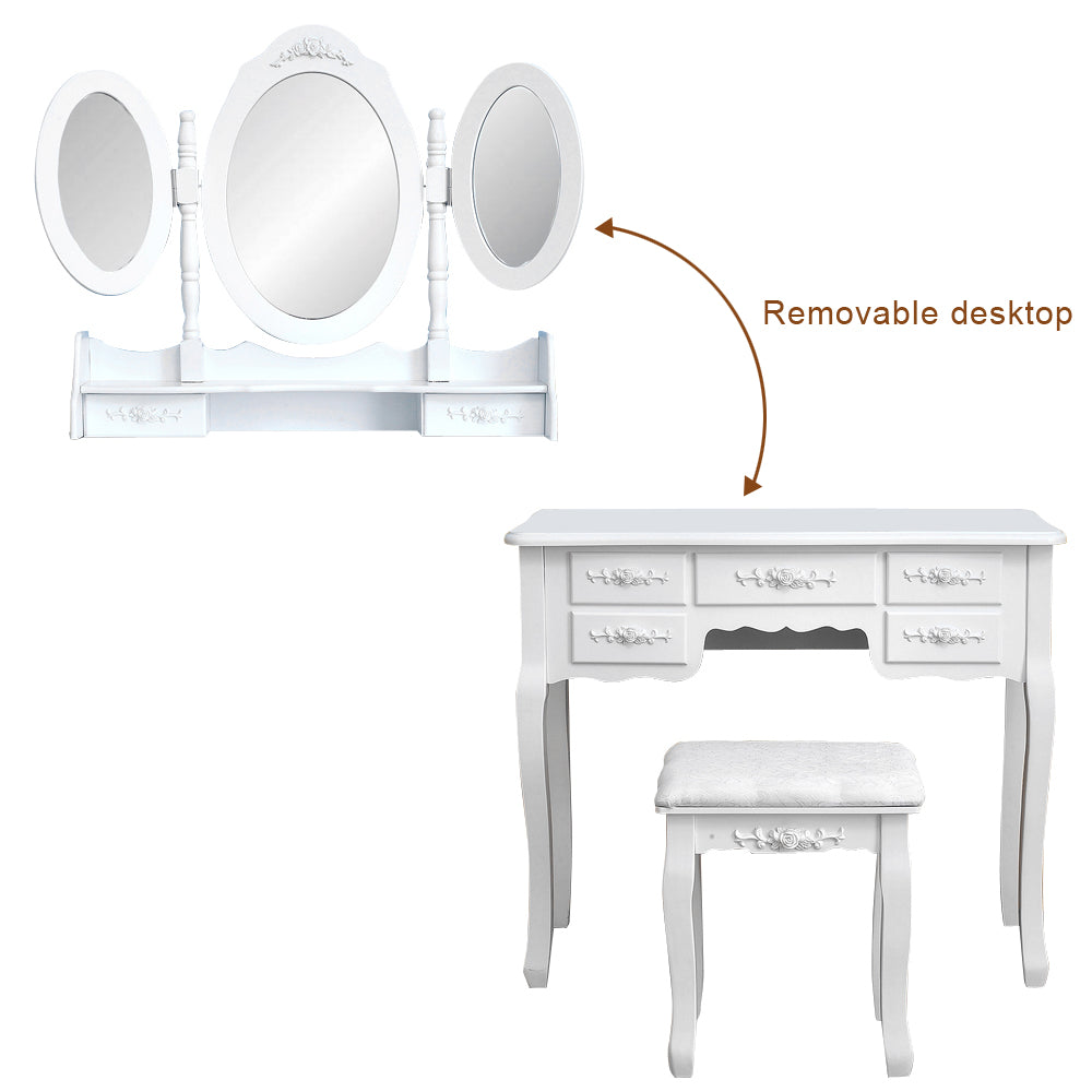 Fityou® Dressing Table with Foldable Mirrors Drawers White - Fit You