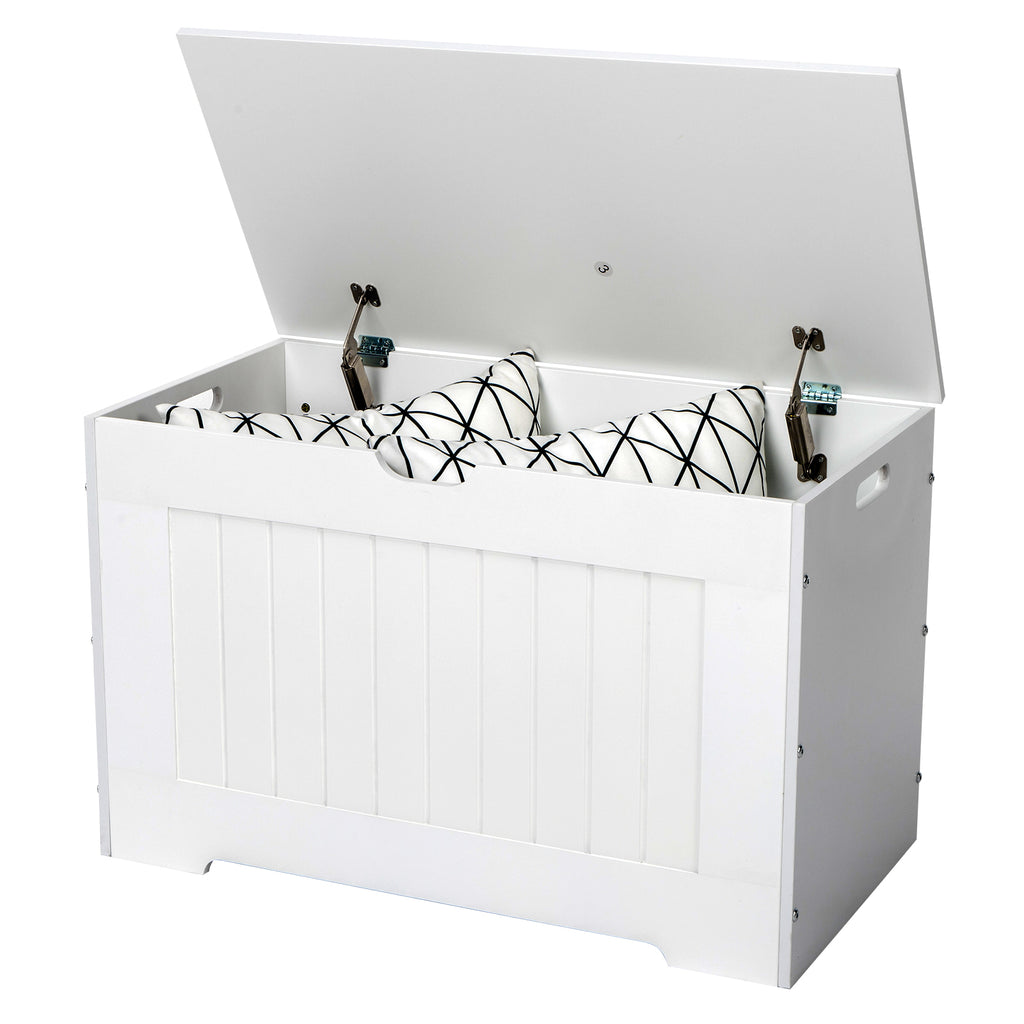 Fityou® Storage Chest Entryway Bench with 2 Safety Hinges Wooden White - Fit You